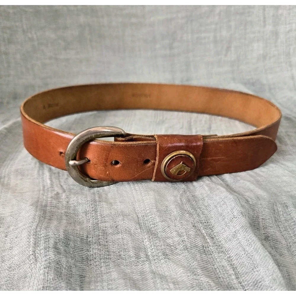 Child's Leather Belt Brass Plate Buckle  Horse Head Concho‎ Size 24